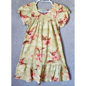 Vtg "Hawaiian Vintage" Women's Short Petal Sleeve Mumu Dress Ruffle Hem Floral M
